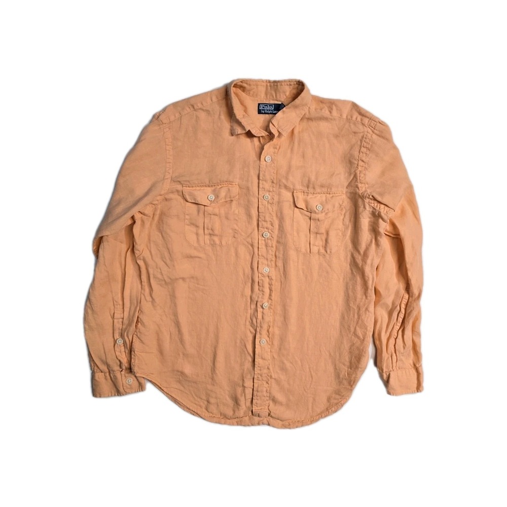 Polo Ralph Lauren Men's Linen Orange XL Lonf‎ Sleeves Shirt Roll Tab